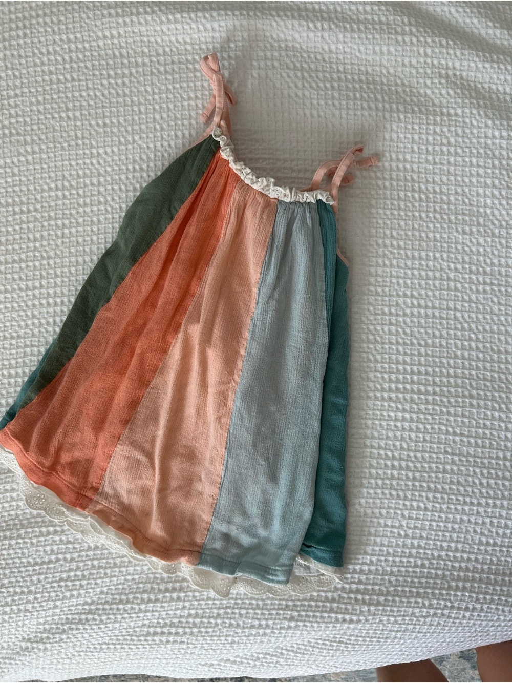 Matilda Jane Peach Coral Teal & Olive Stripe Tie-Shoulder Sundress
